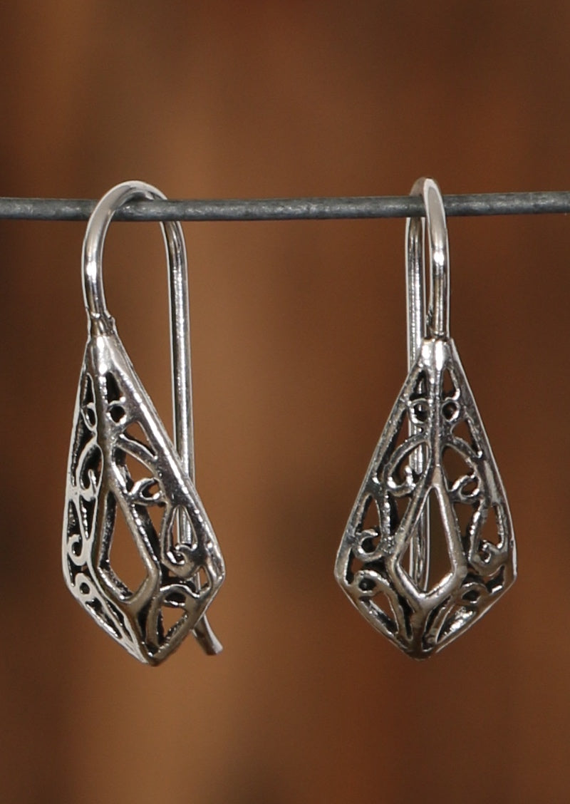 small silver filigree hook earrings