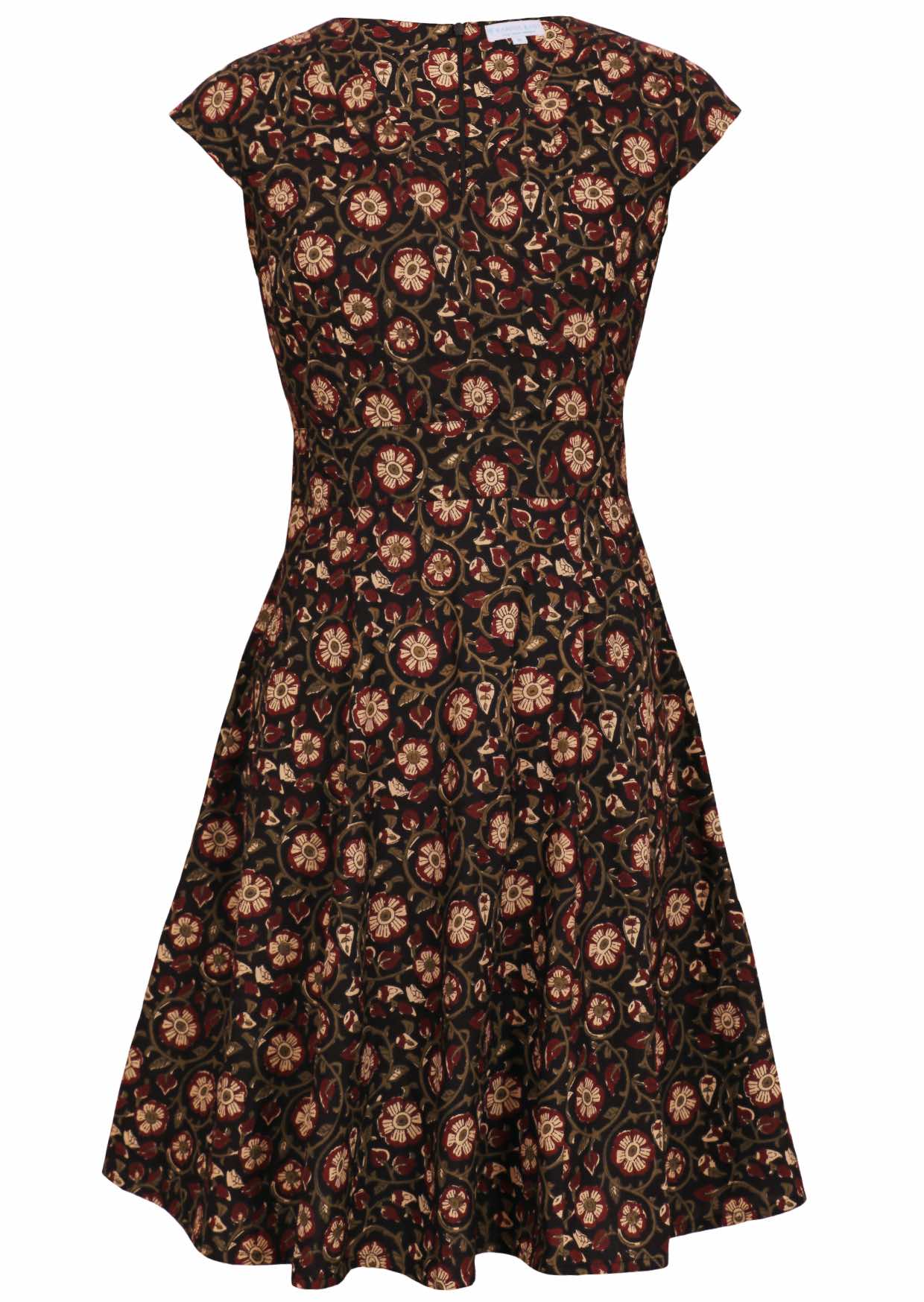 Cotton retro style dress with cross-over bodice, cap sleeves and fuller skirt