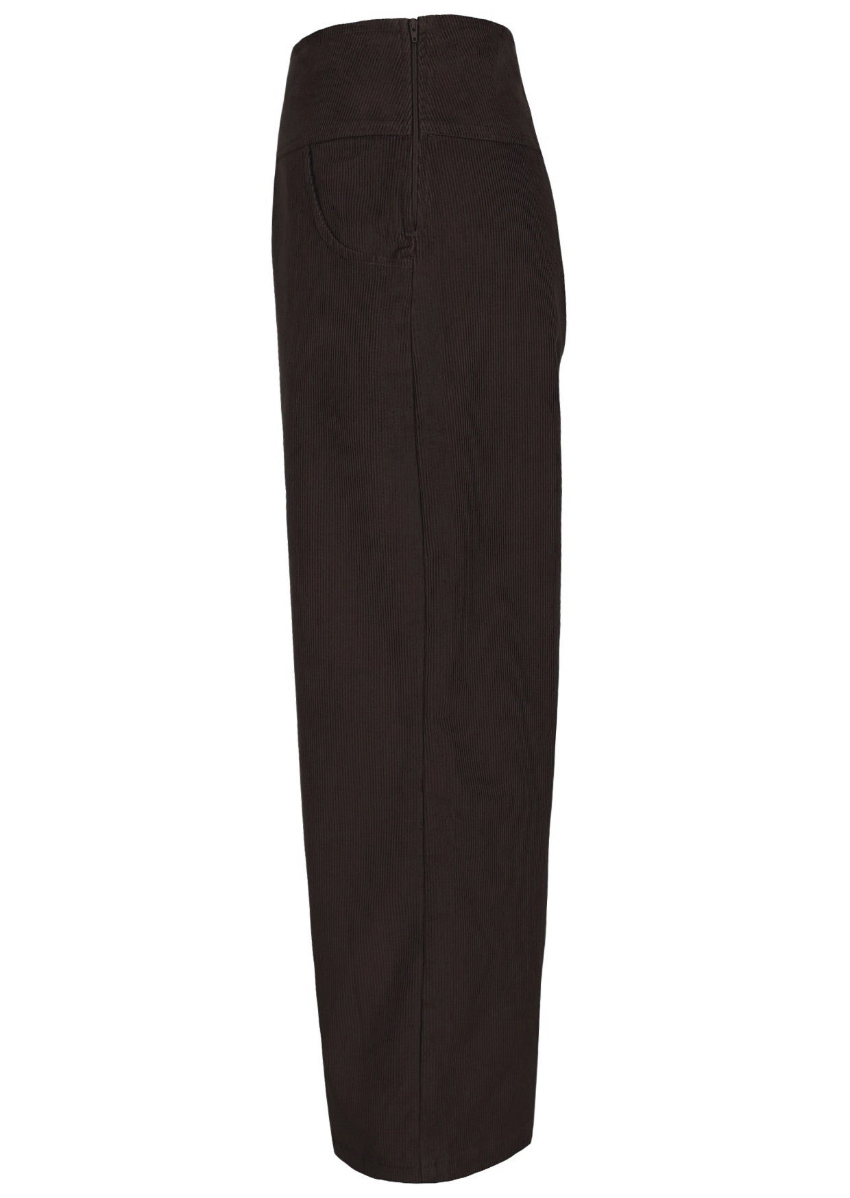 Side view of cotton corduroy wide leg pants with side zip