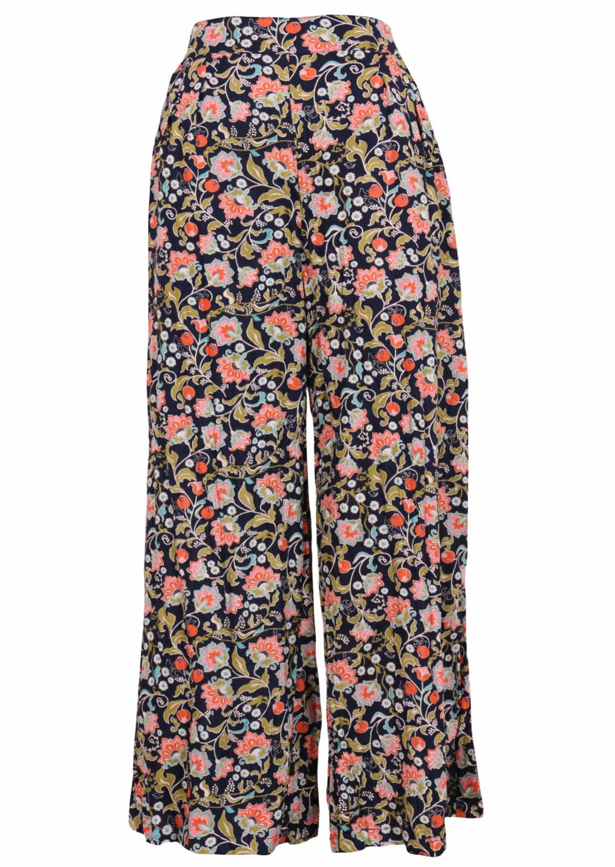 Front mannequin photo of multi coloured floral rayon wide leg pants