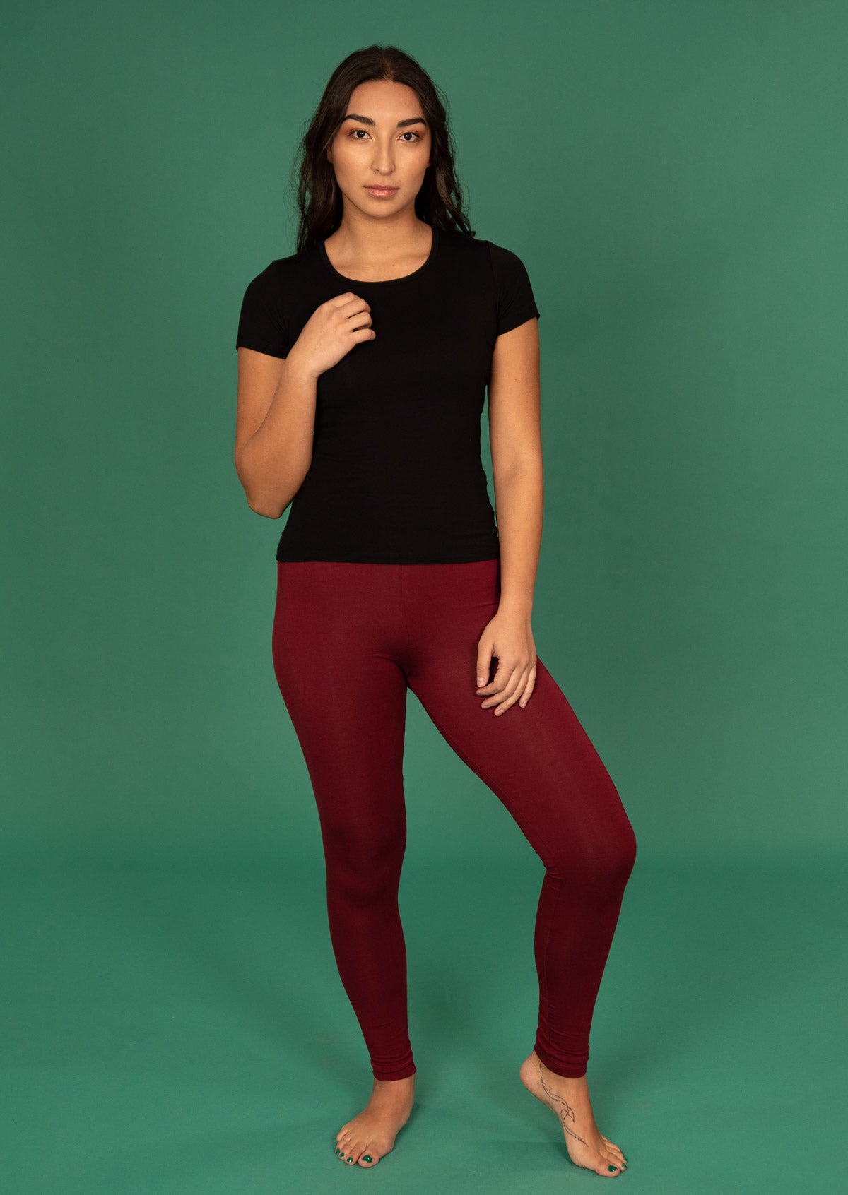 Leggings high waisted full length soft rayon maroon | Karma East Australia