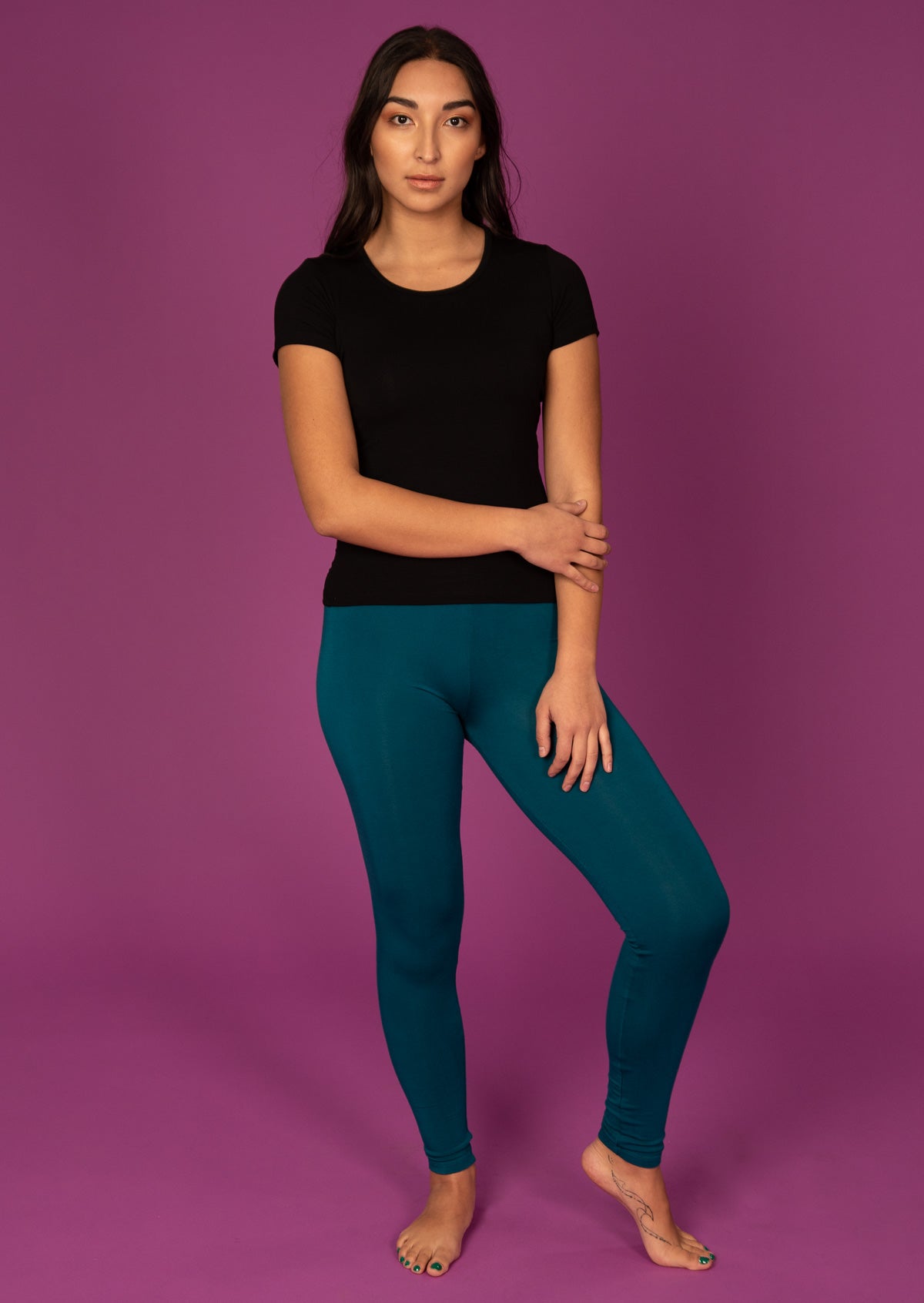 Leggings high waisted full length soft rayon teal blue | Karma East Australia