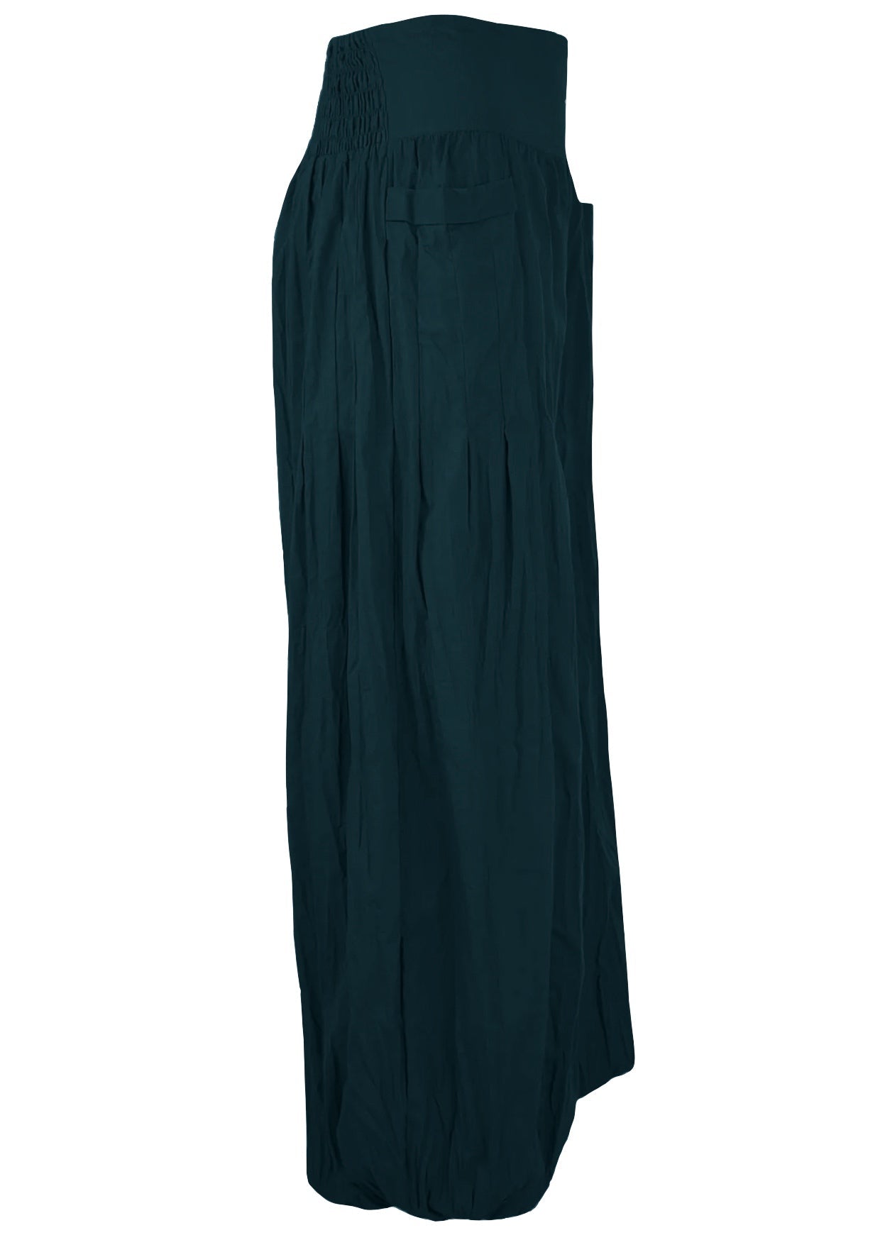 side view 100% cotton harem pants in deep teal