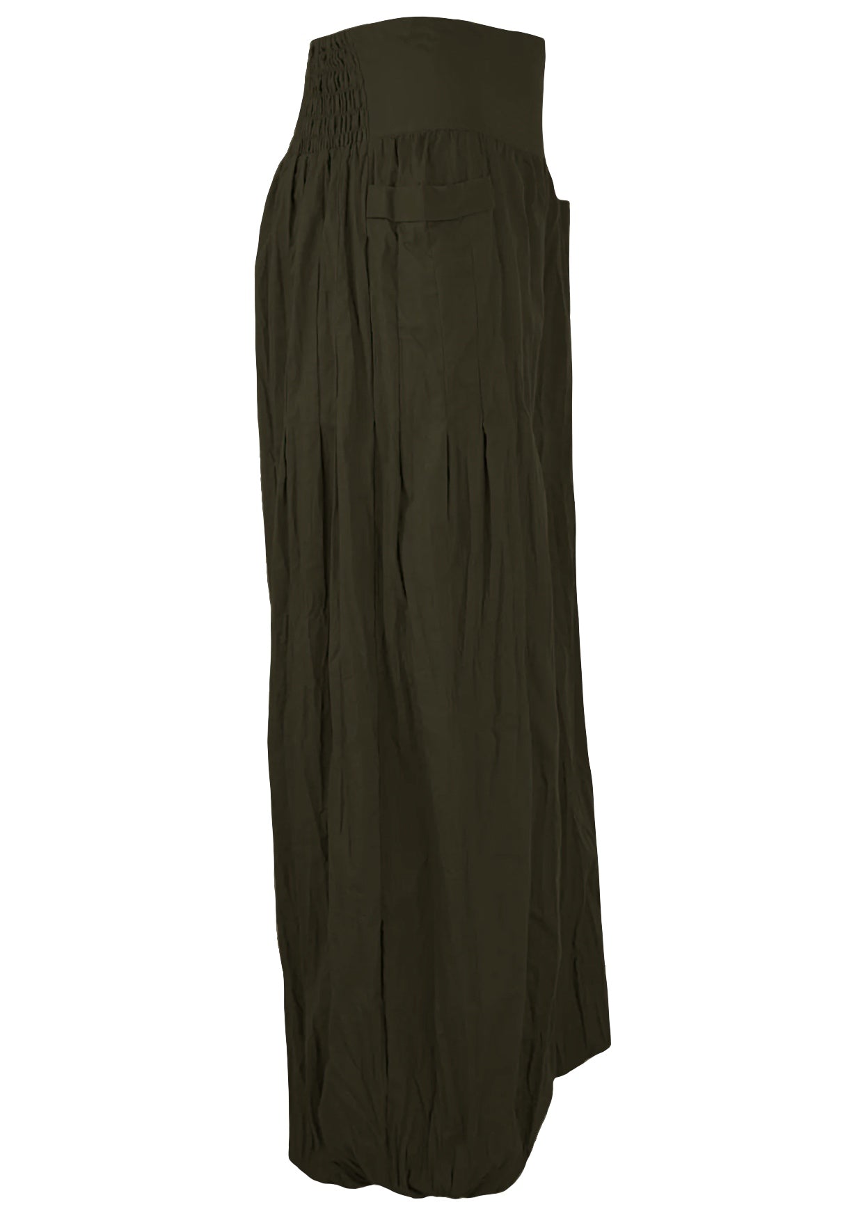 side view 100% cotton harem pants in Olive green shade