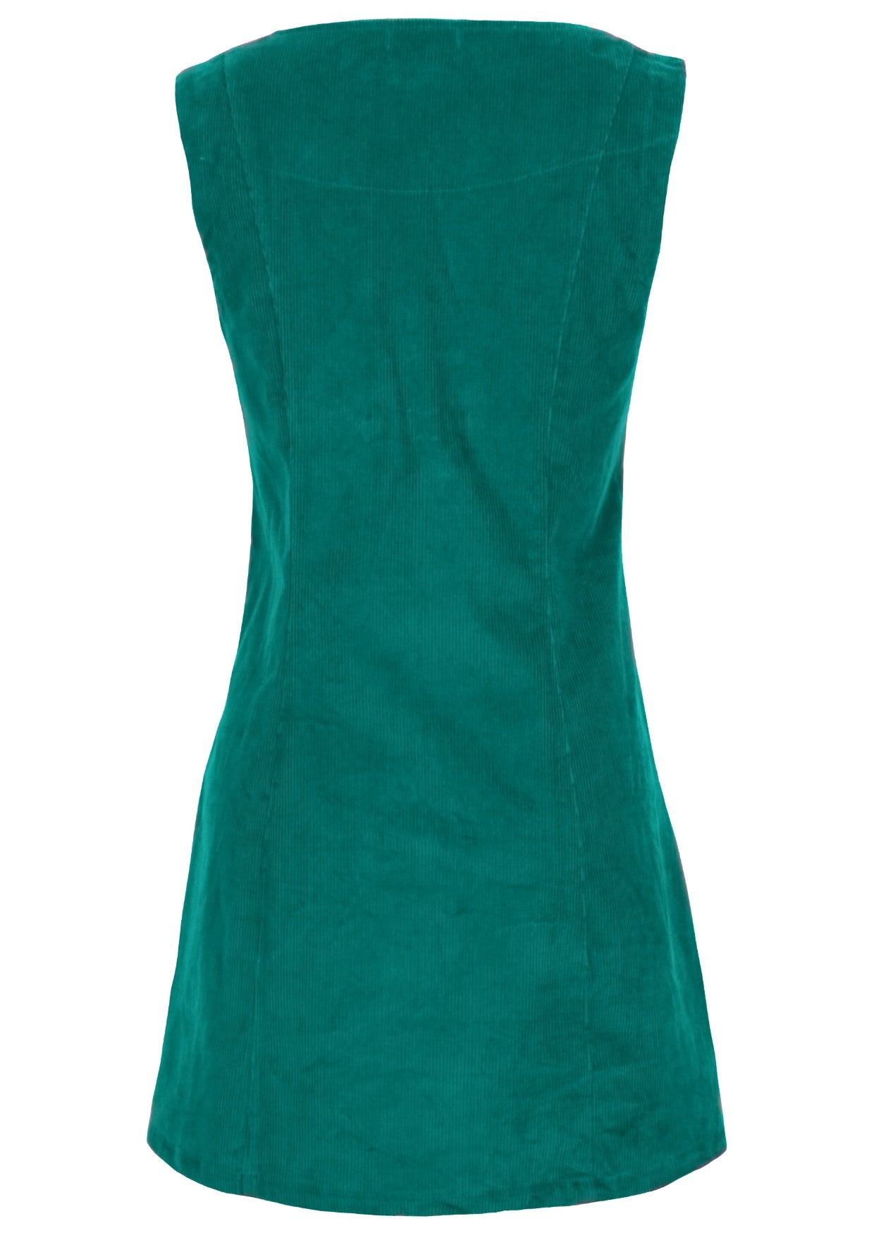 Back mannequin photo of cotton corduroy sleeveless tunic in teal colour