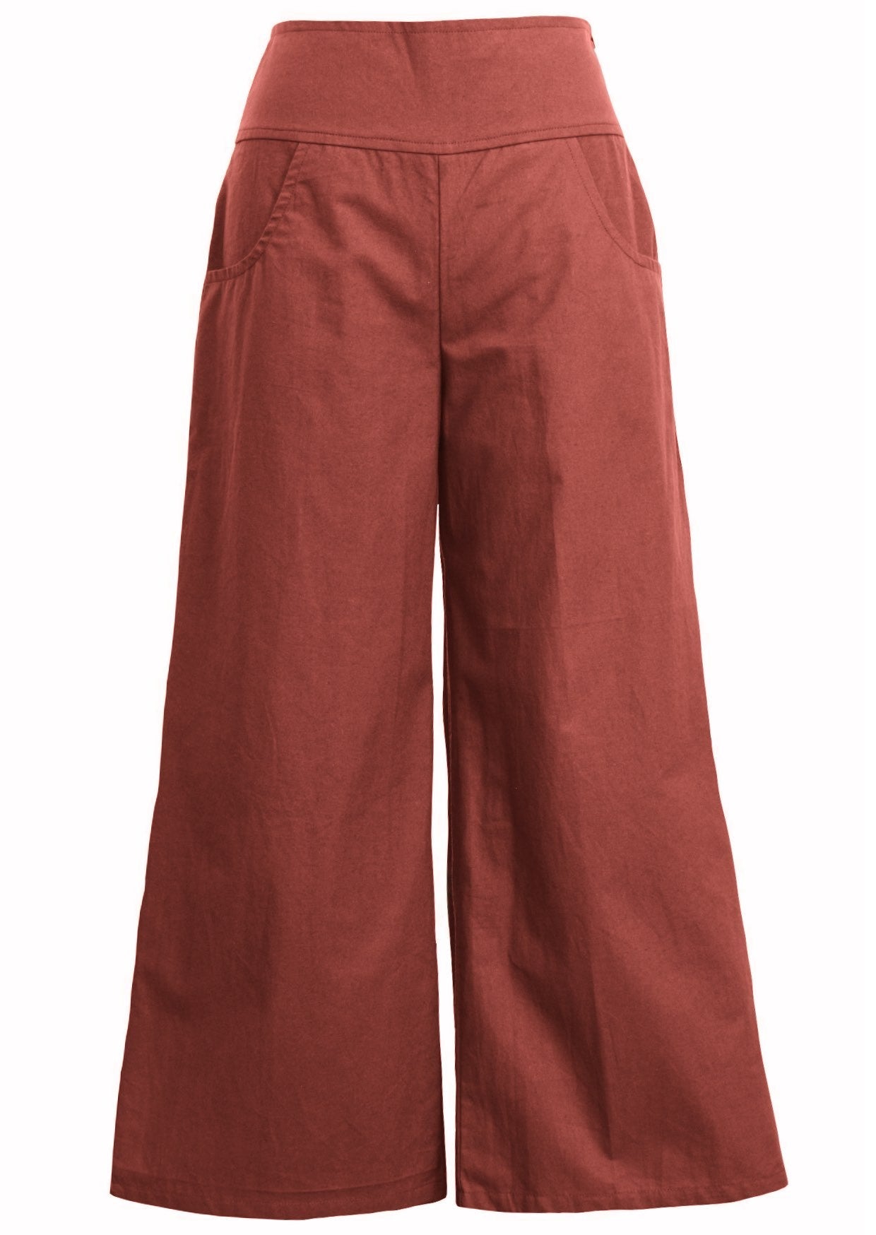 Rust coloured cotton wide-leg pants with pockets