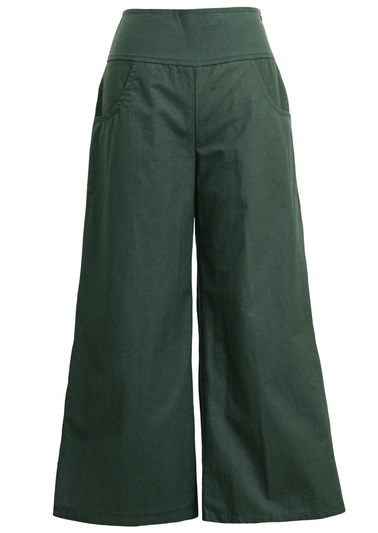 Green wide-leg full length pants with pockets