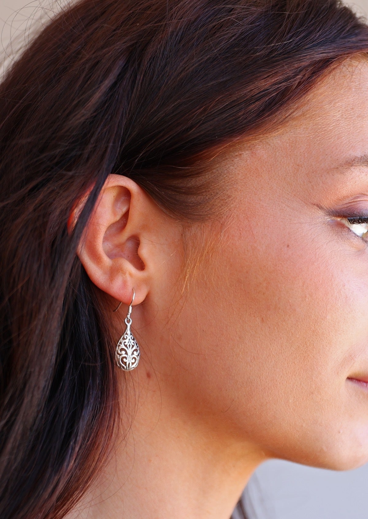 large silver filigree drop earring on hooks