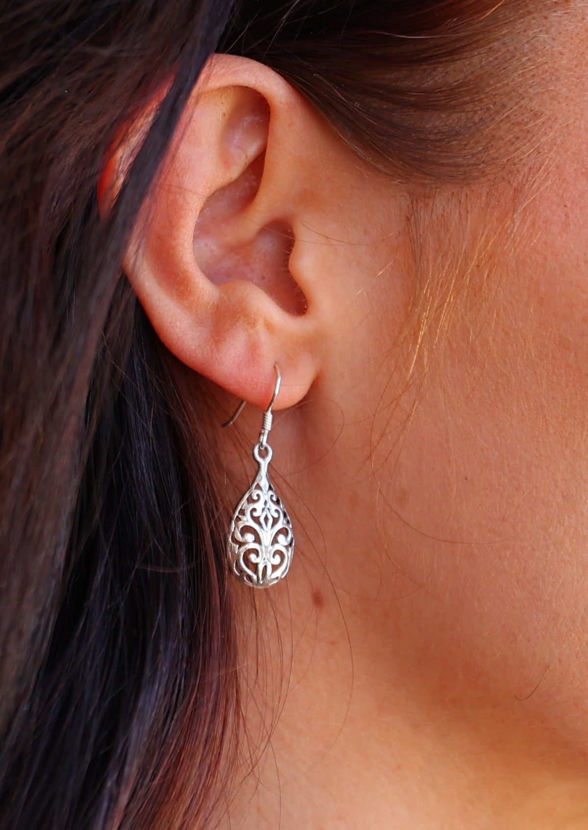 large silver filigree drop earrings