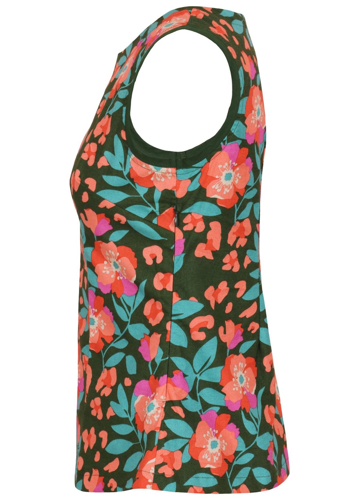 Floral print sleeveless cotton top with a hidden side zip