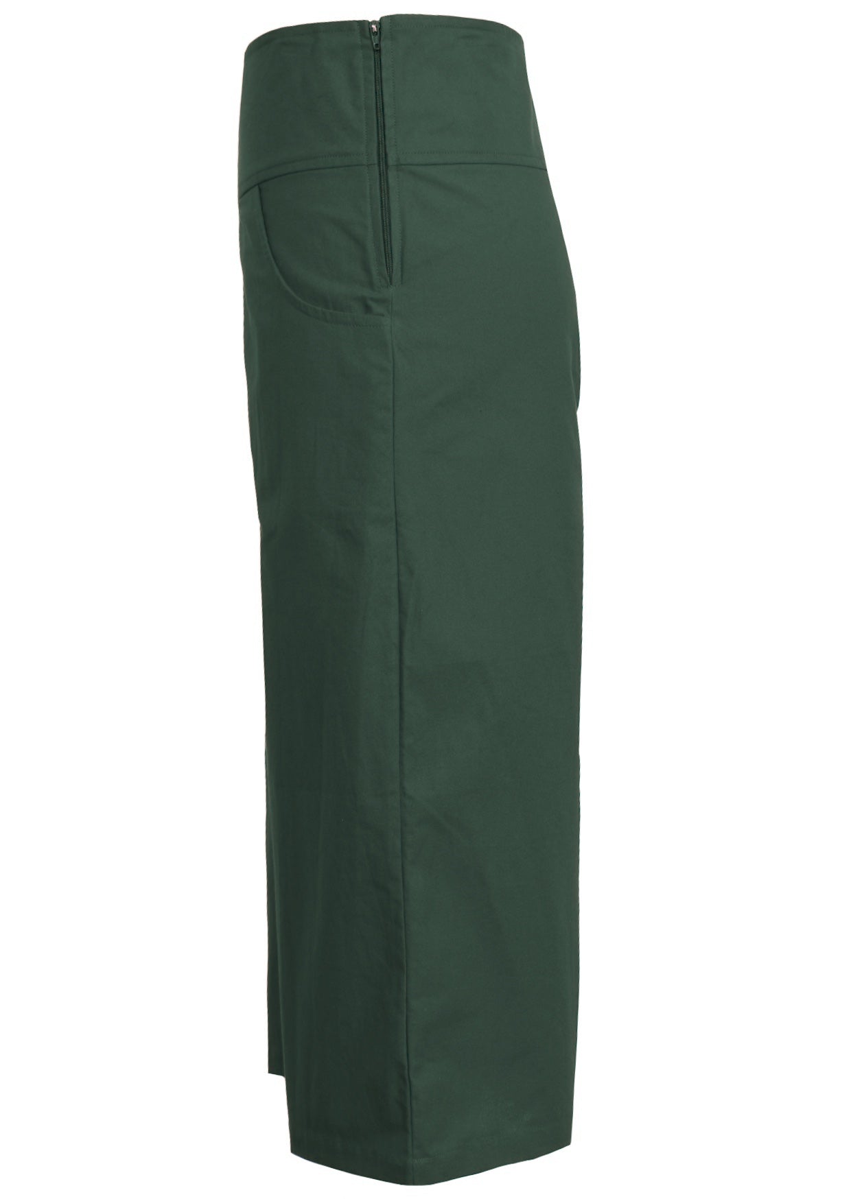 Side view of wide leg cotton Tenzin pant with side zipper and pockets