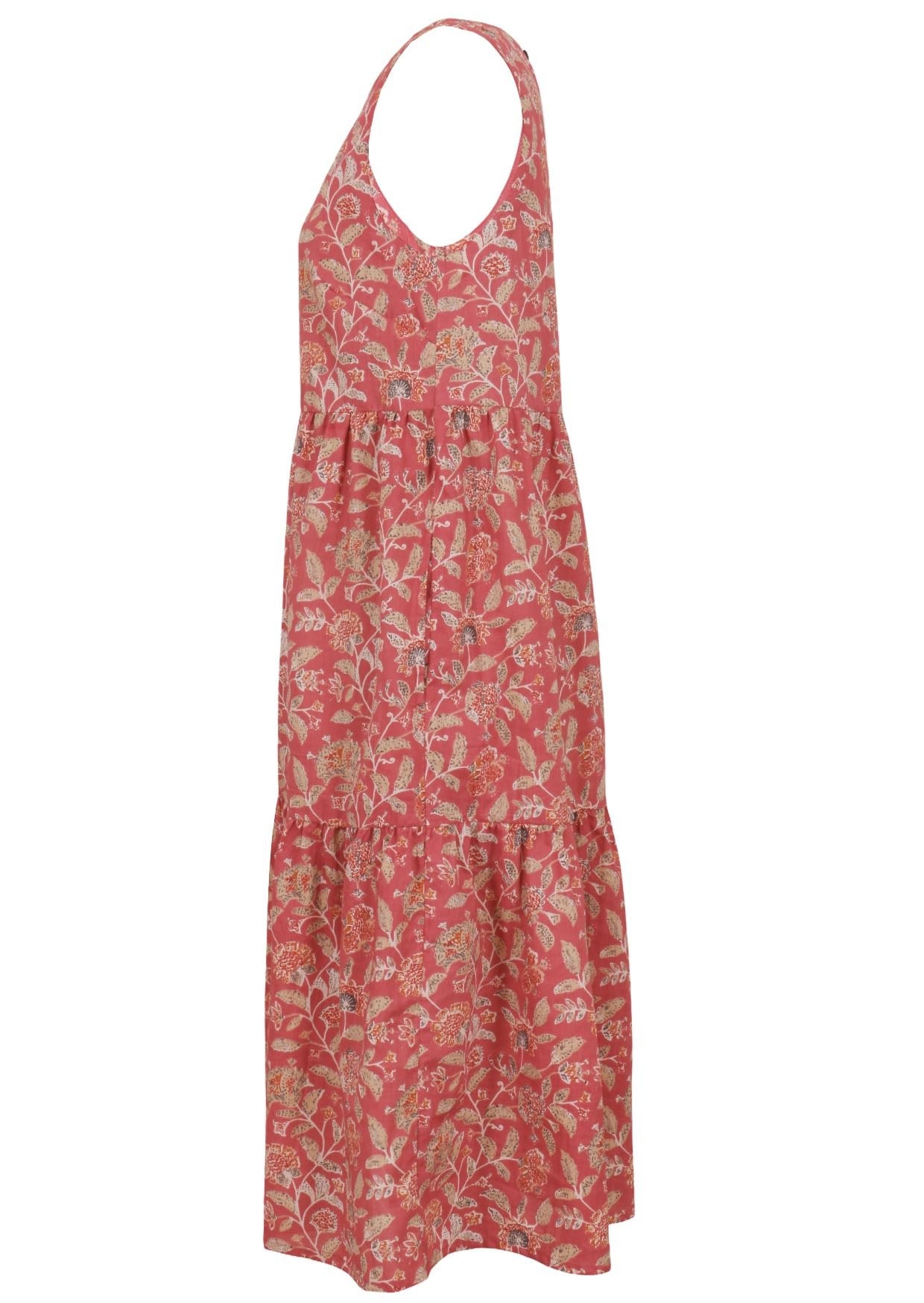 Pink Indian Cotton Floral Dress side view of ghost manequin image