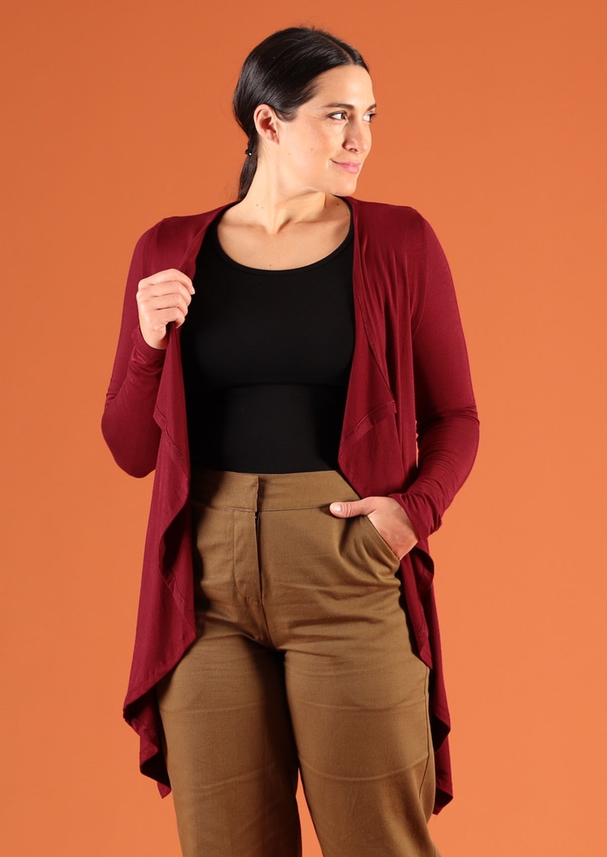 handkerchief hem cardigan maroon