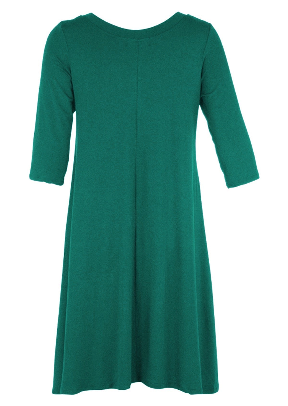 back view 3/4 sleeve jade green women's dress