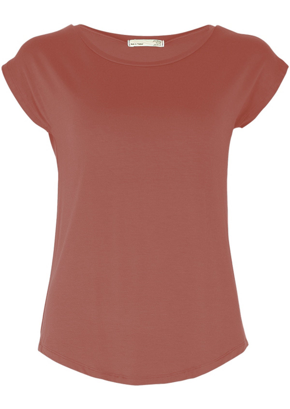 Terracotta soft stretch rayon t-shirt with round neckline