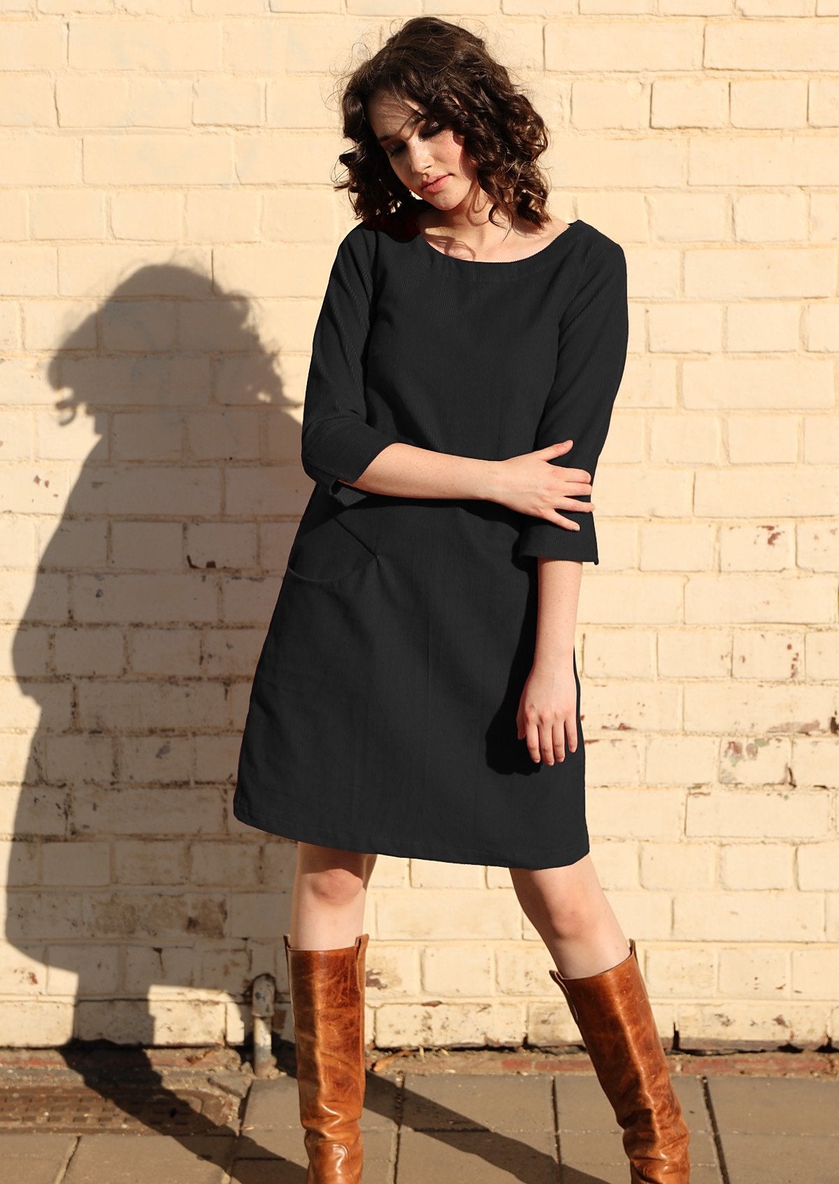 knee length cord dress black