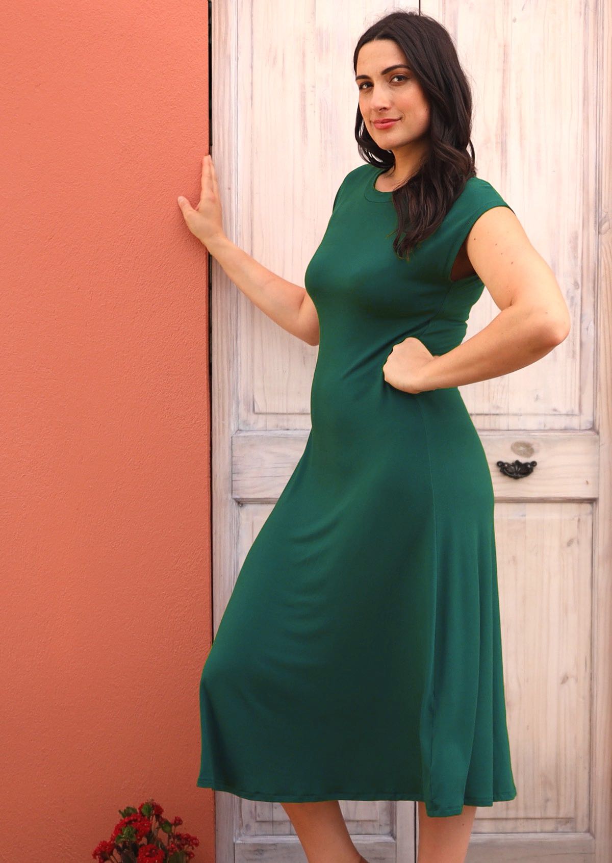 mid calf length women's coloured basic dress