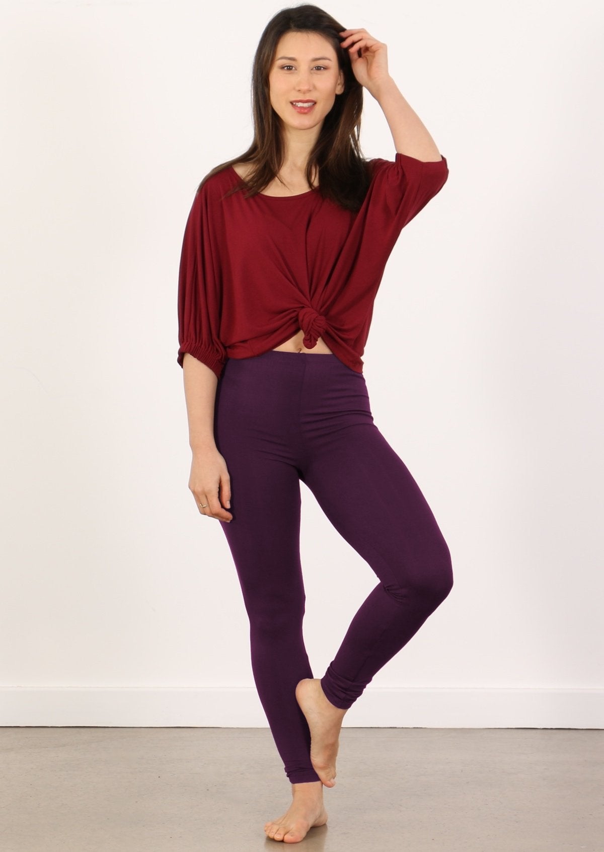 Leggings high waisted full length soft rayon dark purple | Karma East Australia