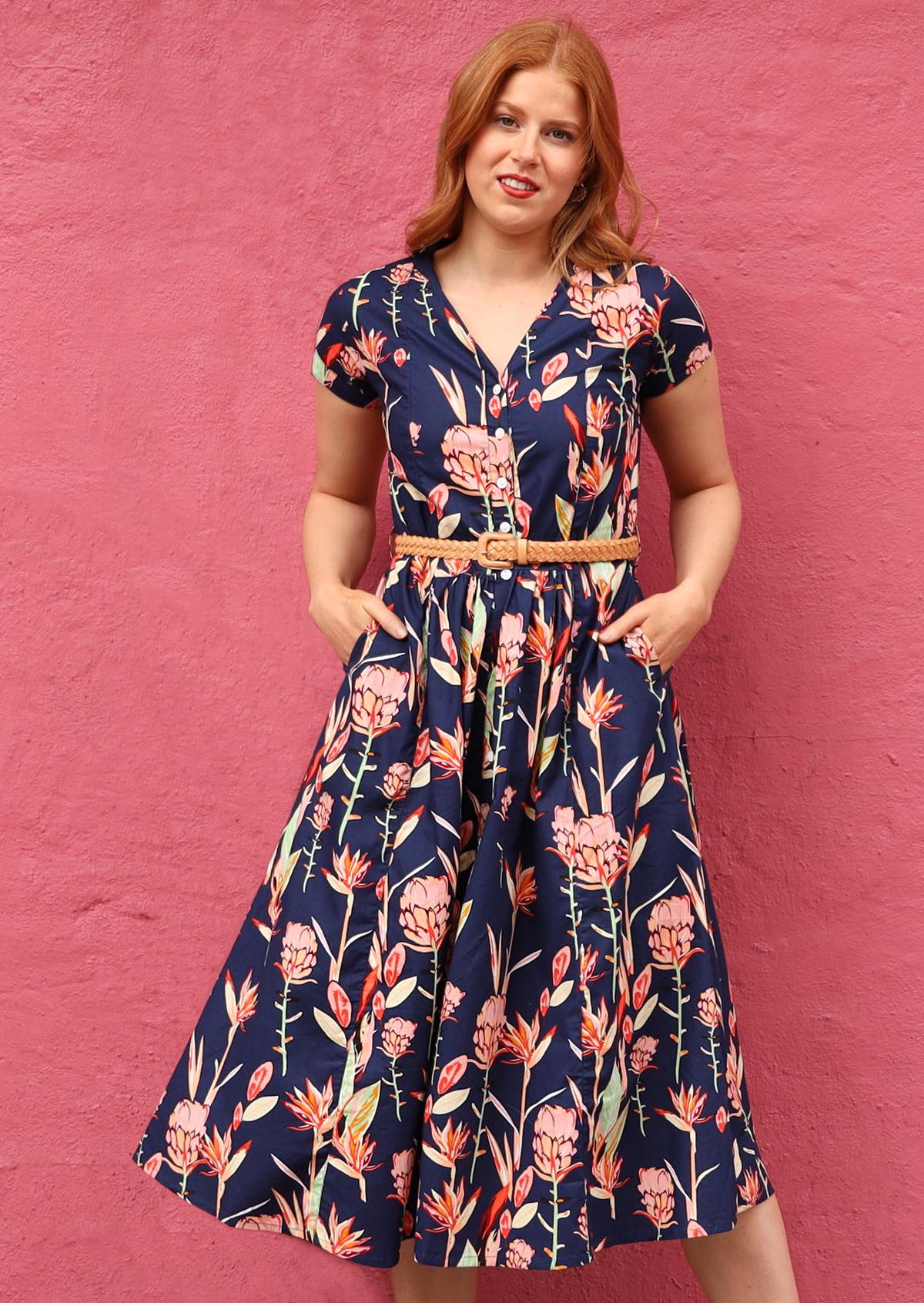 Bold Colourful Indian Cotton Womens Midi Dress