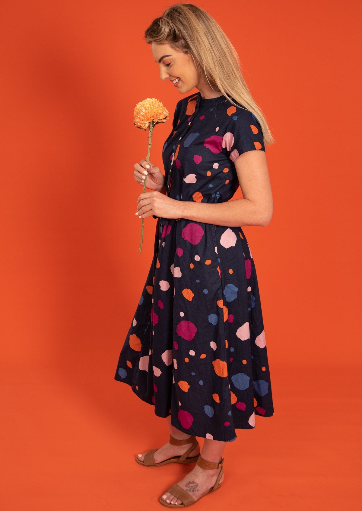 Button Up Neckline 100% cotton Midi Dress