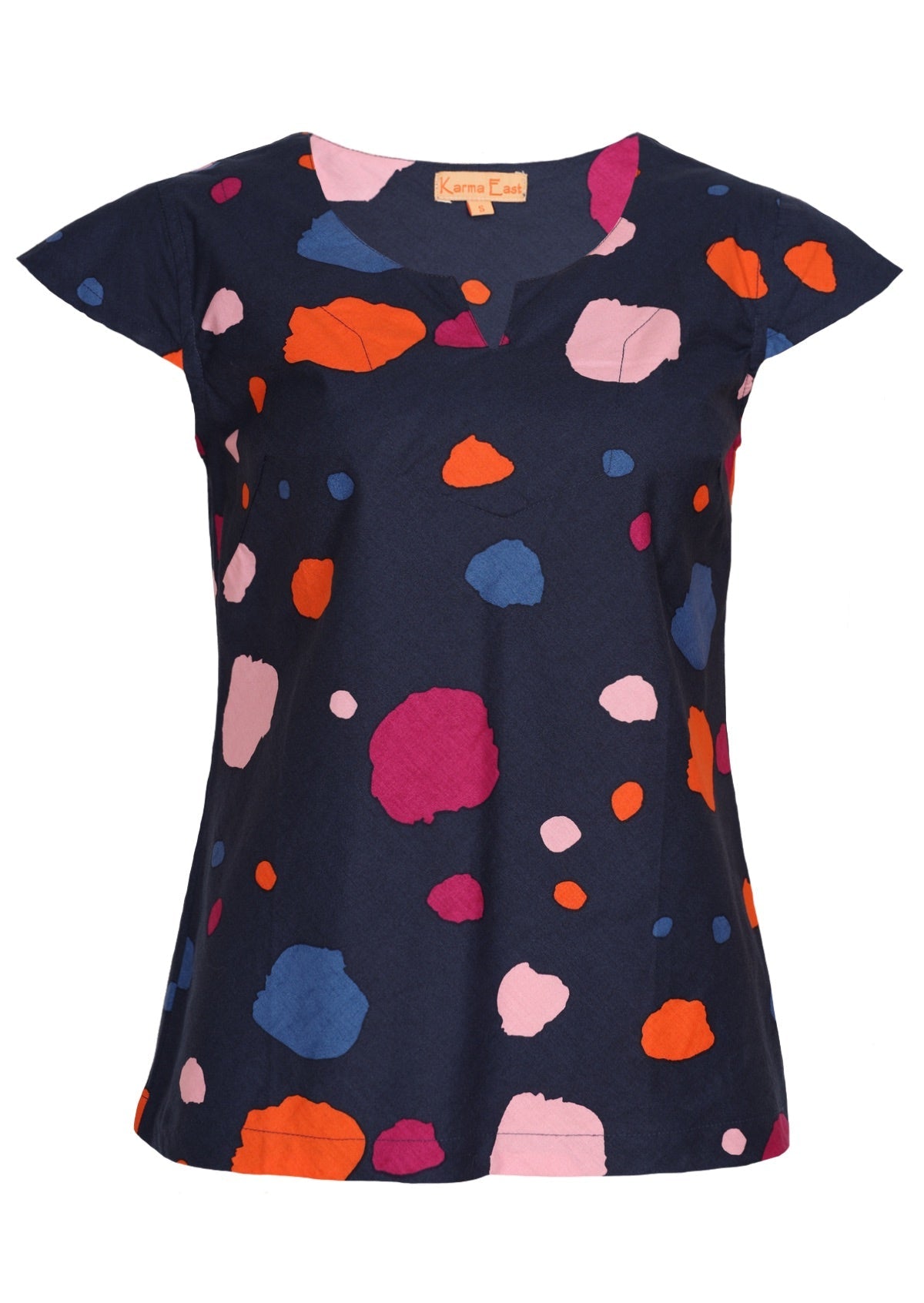 Cap sleeve cotton top with a keyhole cutout in the round neckline