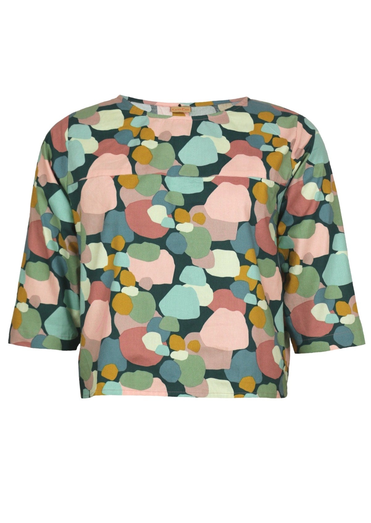 Loose Fit 3/4 Sleeve Top Pastel Print Front