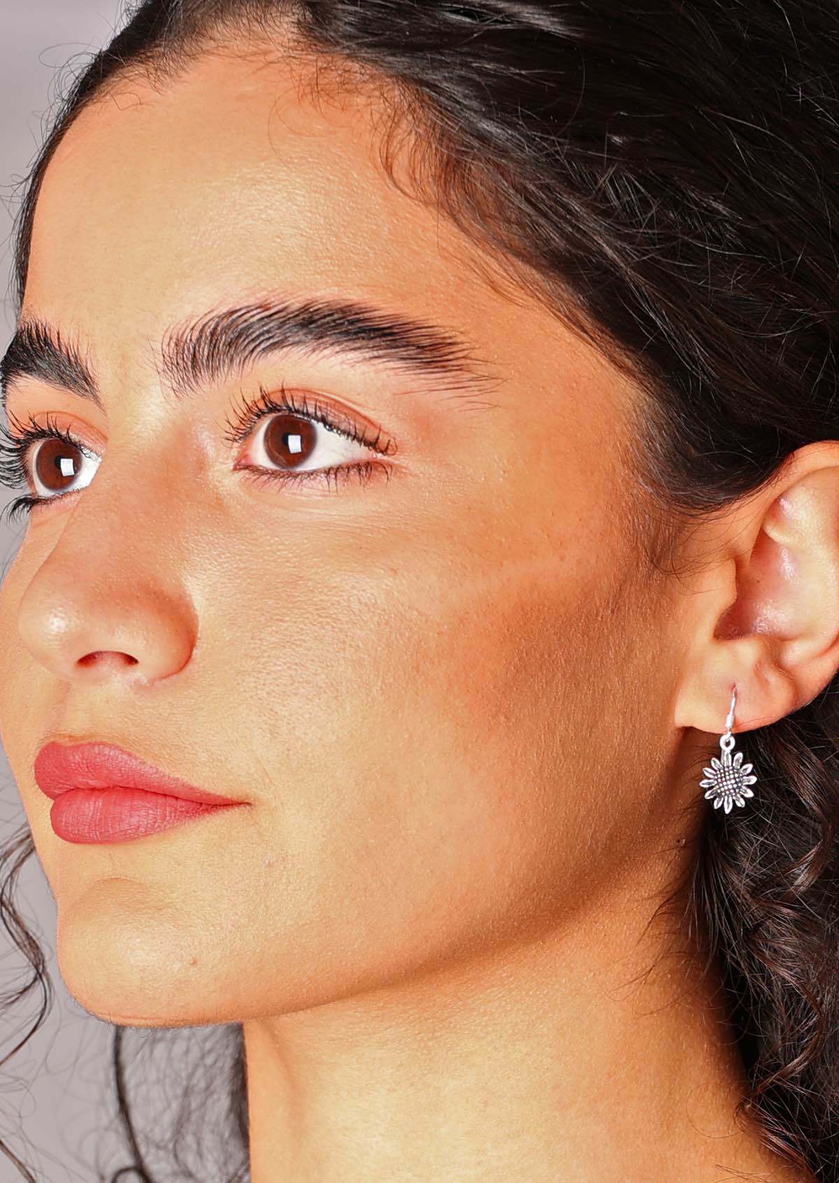 Sweet sterling silver sunflower hook earrings