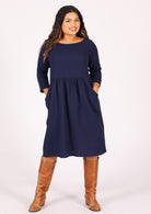 Over the knee cotton gauze dress with pockets and round neckline