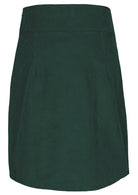 Back mannequin photo of green cotton corduroy knee length A-line skirt