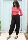 wide waistband with elastic at back cotton pants