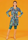 V-neck long sleeve cotton shirt dress