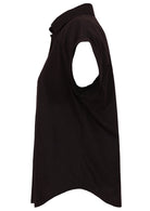 Side of 100% cotton black short sleeve collared relaxed fit top