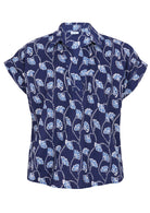 100% cotton floral printed relaxed fit cotton top with collar and short folded cuff sleeves
