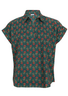 100% cotton floral printed relaxed fit cotton top with collar and short folded cuff sleeves