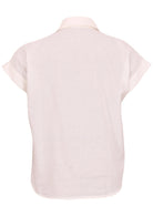 Back image of cotton folded cap sleeve collared top in natural white 