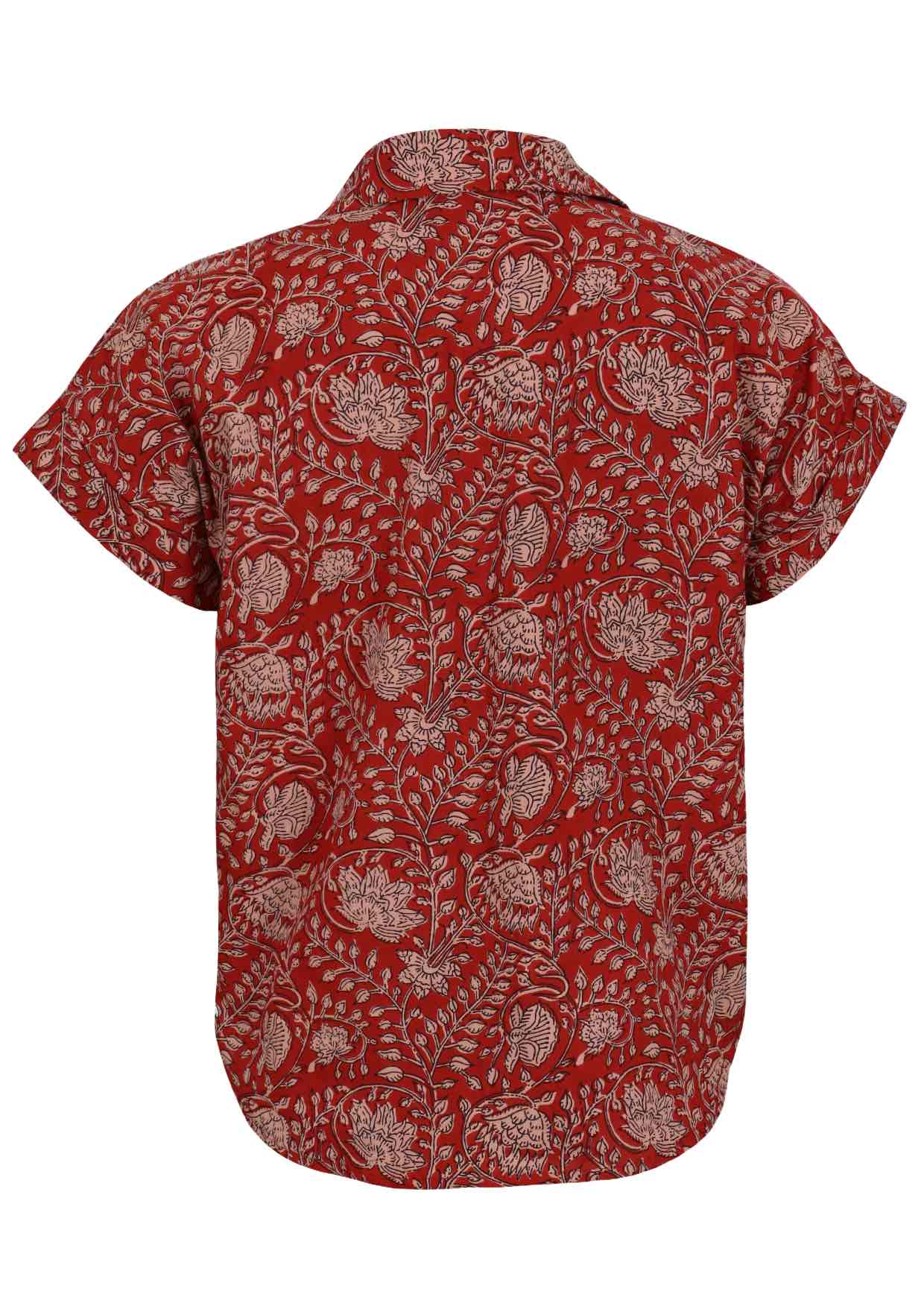 Lightweight 100% cotton top with V neckline, collar and short folded sleeves