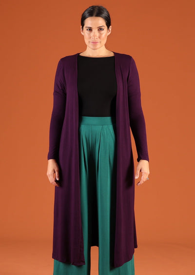 open front women's long cardigan purple
