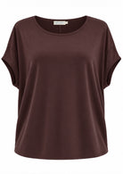 Relaxed fit stretch rayon batwing t-shirt dark brown