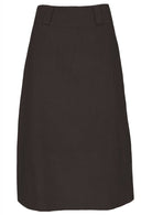 Chocolate brown cotton corduroy A-line midi length skirt with belt loops