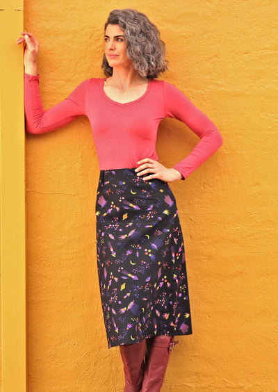 cotton space print skirt with belt loops