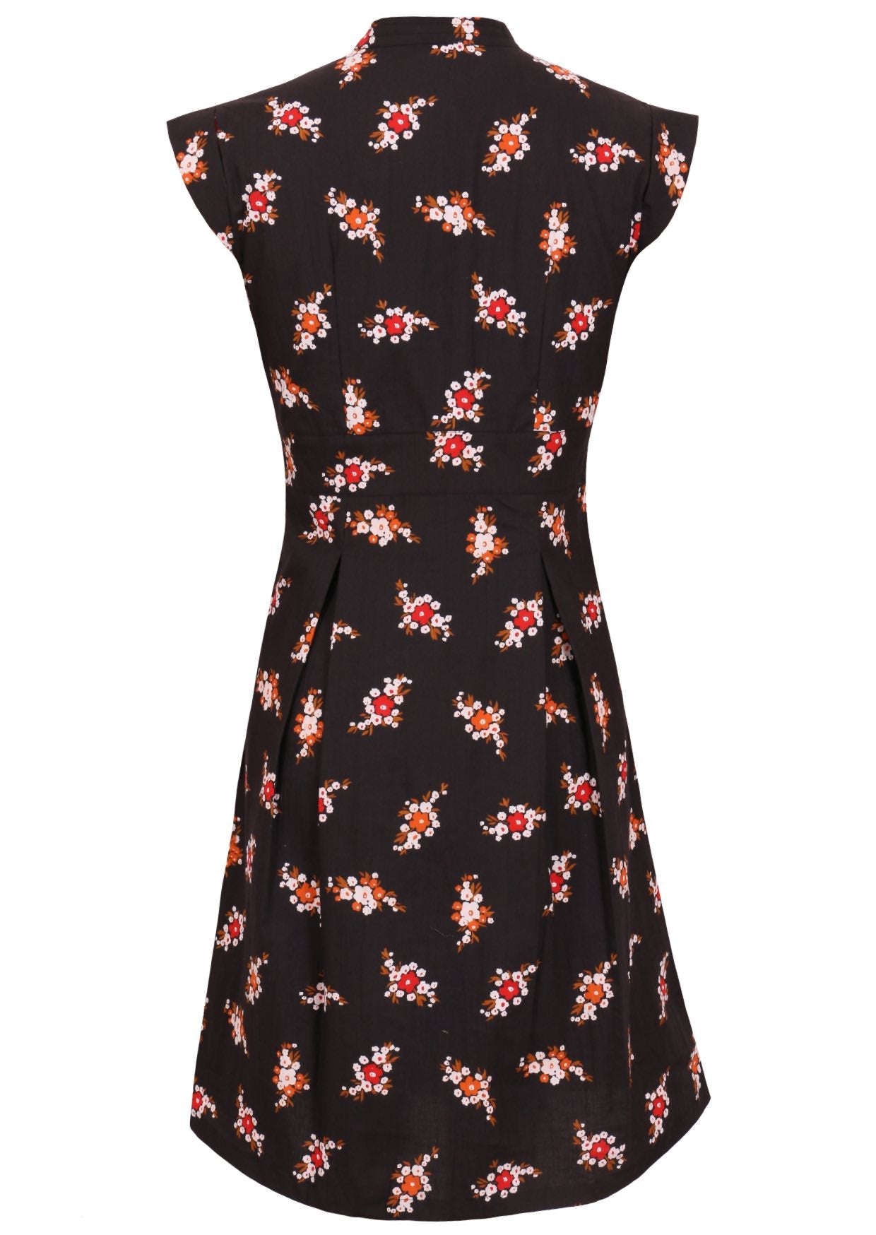 100% cotton beautiful retro floral dress with cap sleeves, side zipper and box pleats