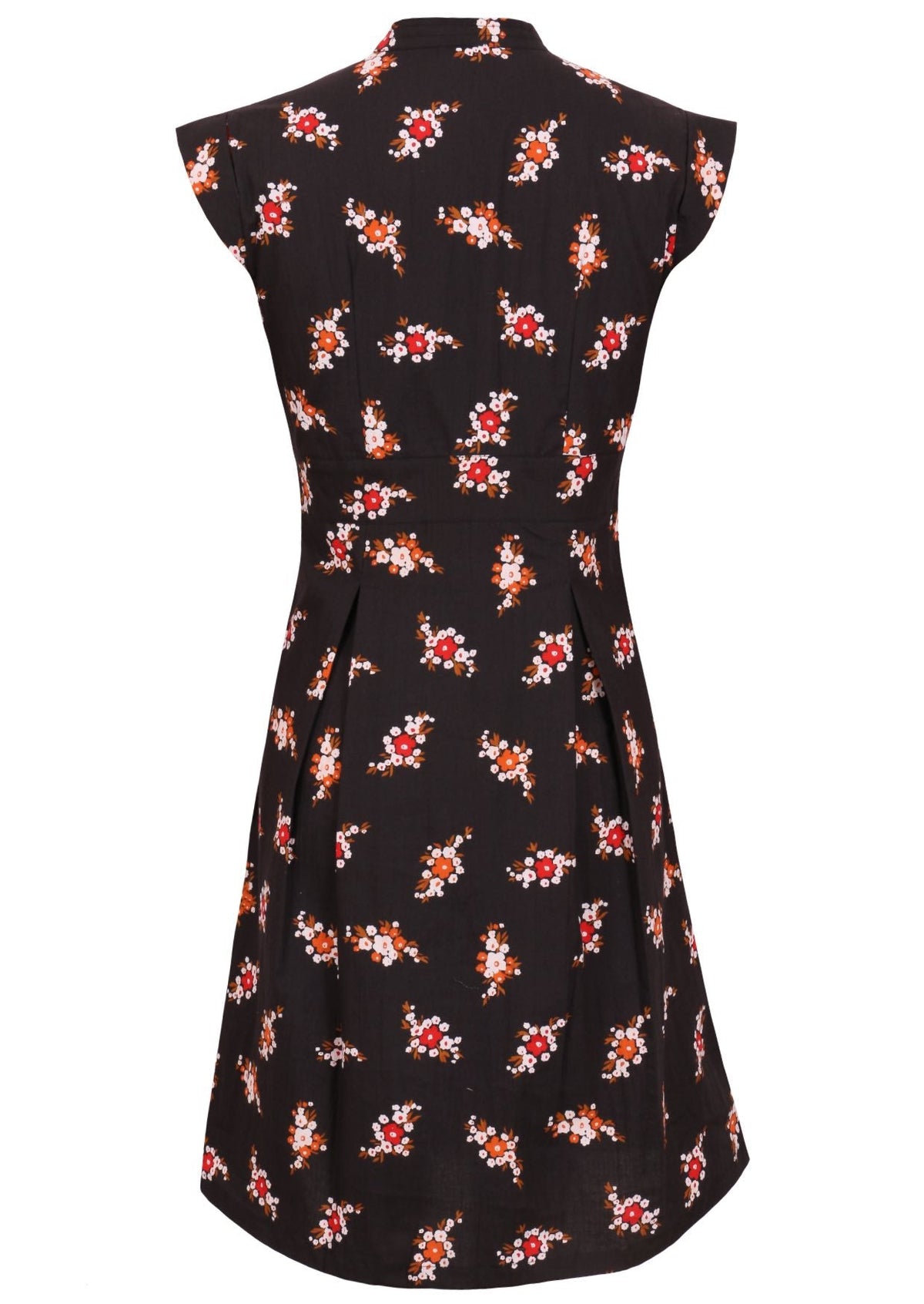 100% cotton beautiful retro floral dress with cap sleeves, side zipper and box pleats