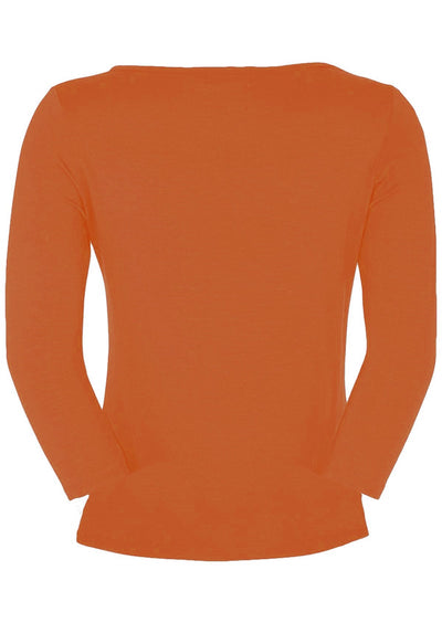 bright orange 3/4 sleeve rayon top back mannequin pic