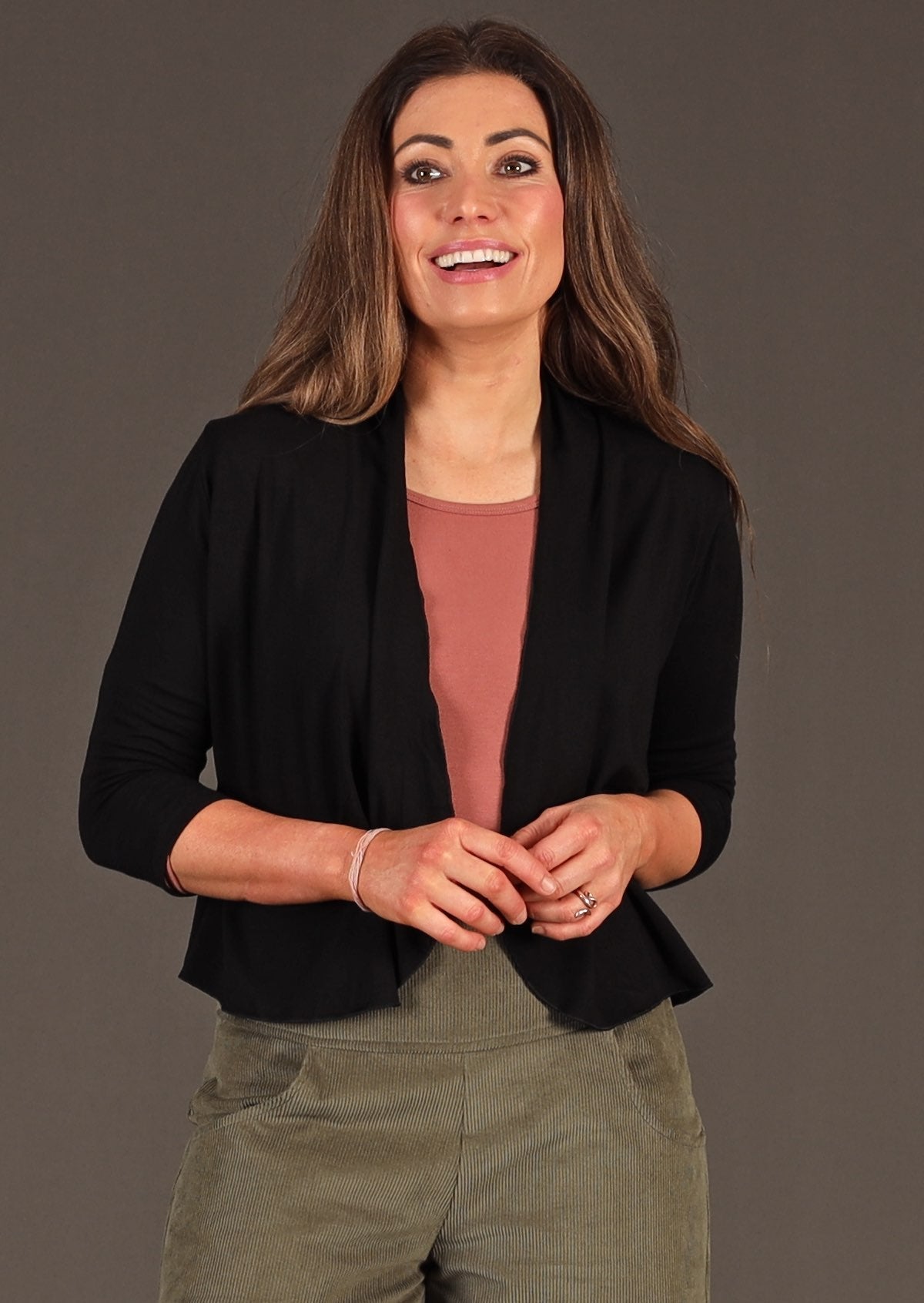 3/4 sleeve bolero cardigan black