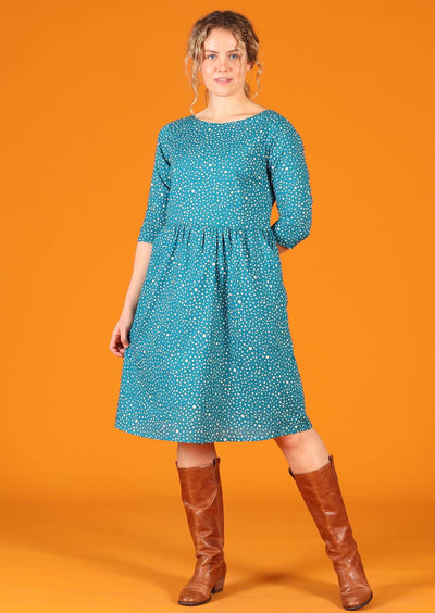 relaxed fit cotton dress with 3/4 sleeves