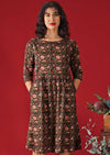 Briar Dress Wild Rose lightweight 100% cotton lined 3/4 sleeve high neck over knee length relaxed fit floral print dress with pockets | Karma East Australia