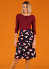 cotton pelican print over knee length skirt with pockets