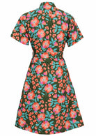 Button through cotton shirt dress with short sleeves, pockets and structured collar