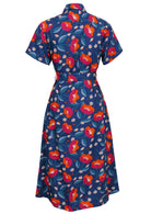 Button through cotton shirt dress with short sleeves, pockets and structured collar
