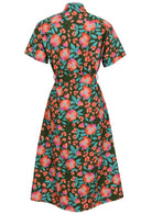 Button through cotton shirt dress with short sleeves, pockets and structured collar